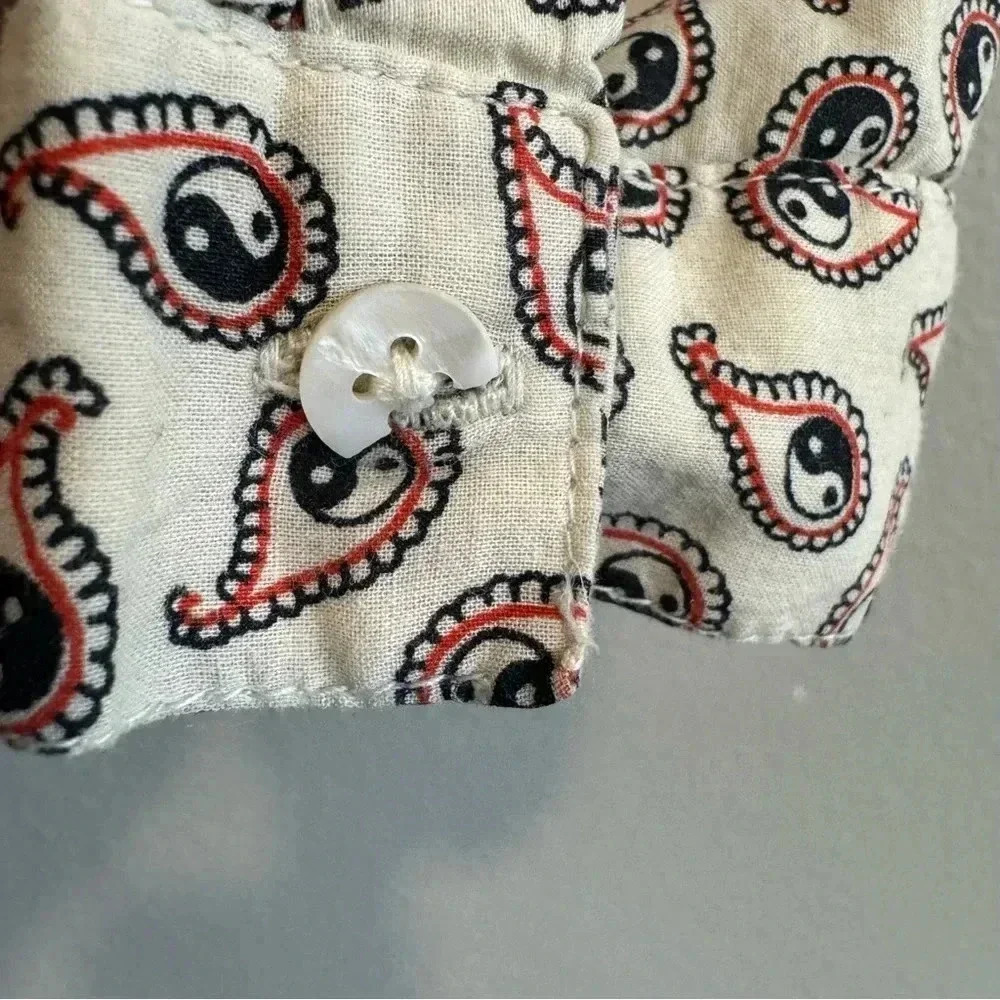 Nice Things Paloma S Button Up Blouse Ying Yang Print Long Sleeve V Neck 42 - Picture 4 of 6